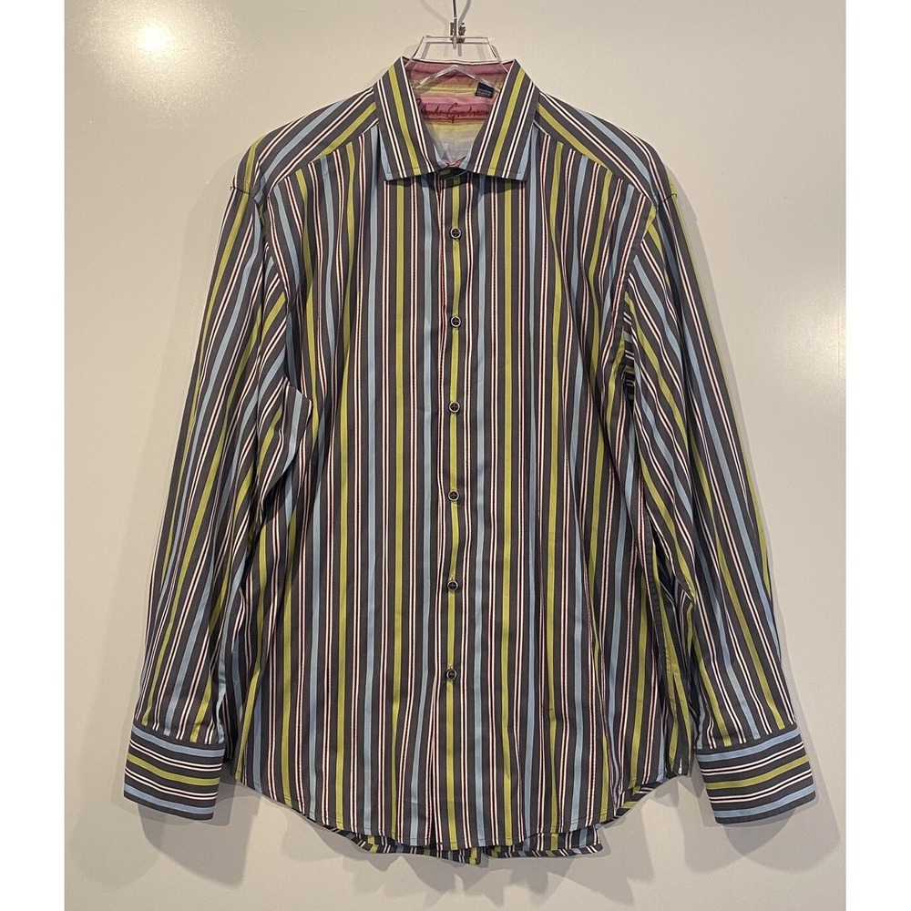 Robert Graham Mens XL Button Down Long Sleeve Shirt Stripe Flip Cuff Cotton